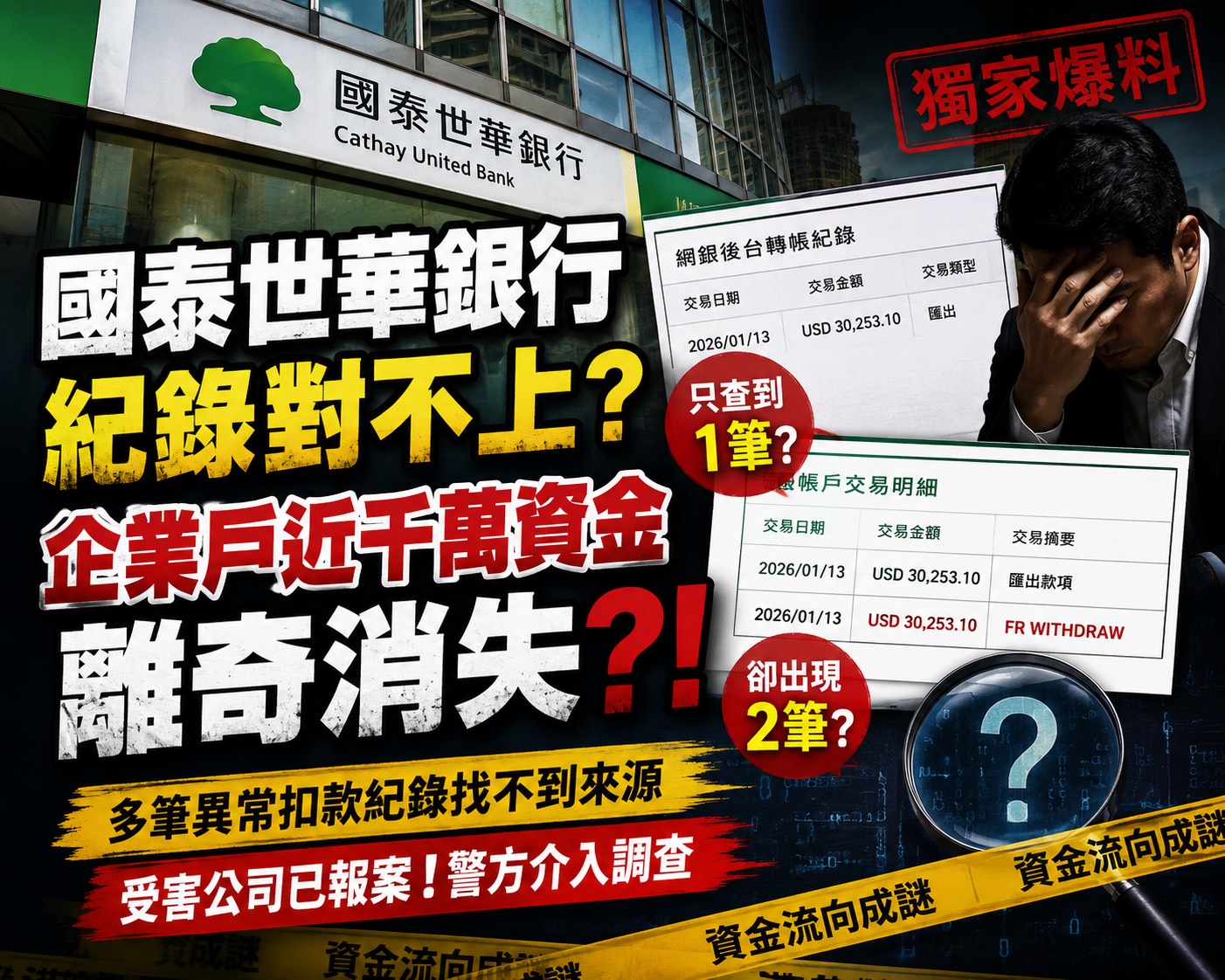 國泰世華千萬存款蒸發?企業帳戶「螞蟻搬家」疑雲,大型品牌信任陷考驗